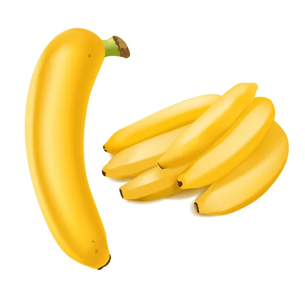 Conjunto de 2 bananas realistas isoladas em fundo branco.. Frutos tropicais. Ilustração vetorial 3D —  Vetores de Stock