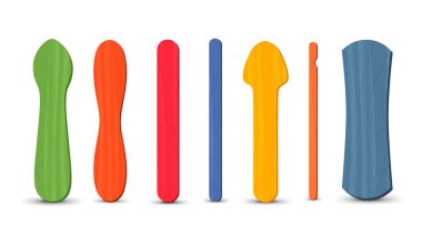 Gerçekçi buzlu şeker seti. Buz çubukları, vektör çizimi, yaz mevsimi.