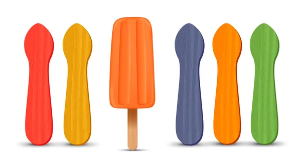 Conjunto de picolés realistas. Sorvete de laranja 3D. Ilustração vetorial, estação de verão. — Vetor de Stock