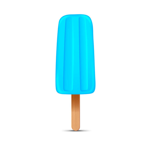 Blue ice cream with popsicle stick. Realistic vector illustration isolated on white background.