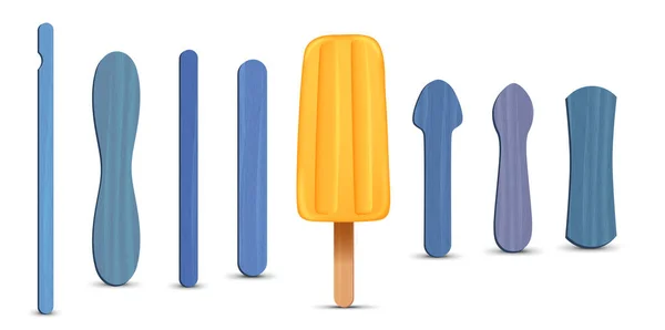 Conjunto de picolés realistas. Sorvete de banana 3D. Ilustração vetorial, estação de verão. — Vetor de Stock