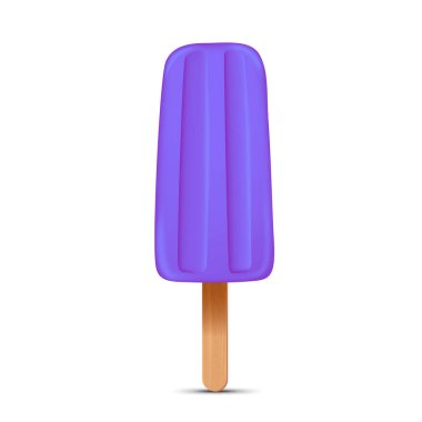 Dondurma çubuklu mor dondurma. Beyaz arkaplanda izole edilmiş gerçekçi vektör illüstrasyonu.