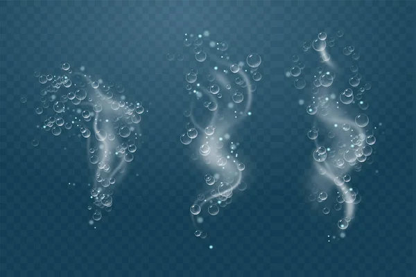 투명 한 배경 위에 물에서 분리 된 벡터 일러스트 아래의 거품 세트. 거품피어나는 공기. — 스톡 벡터