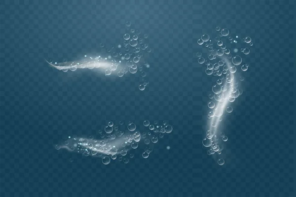 Σύνολο φυσαλίδων κάτω από το νερό απομονωμένη διανυσματική απεικόνιση σε διαφανές φόντο. Φυσαλίδα αέρα fizz. — Διανυσματικό Αρχείο