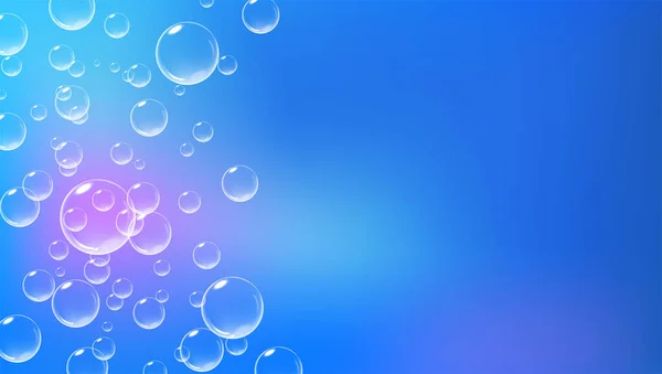Leuchtend blauer Hintergrund mit sprudelnden Blasen. Schwüle Luft unter Wasser. Vektor realistische Darstellung. — Stockvektor