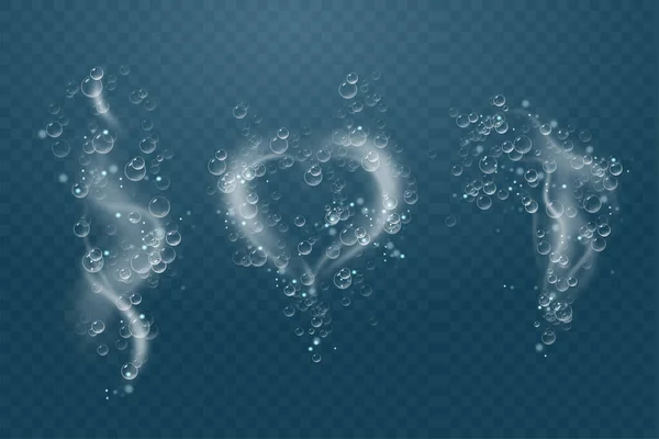 在透明背景下,水下的一组气泡是孤立的矢量.泡泡菲兹空气. — 图库矢量图片