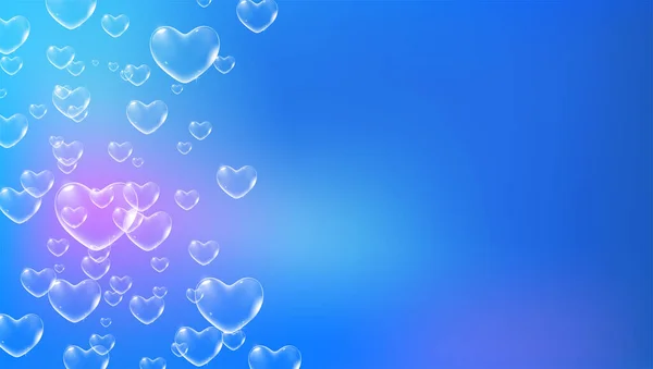 Fondo azul brillante con burbujas de jabón en forma de corazón de color blanco para la tarjeta de San Valentín. Vector — Archivo Imágenes Vectoriales