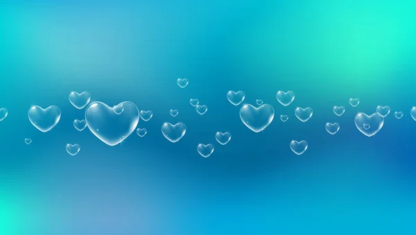 Fondo azul brillante con burbujas de jabón en forma de corazón de color blanco para la tarjeta de San Valentín. Vector — Archivo Imágenes Vectoriales