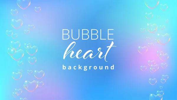 Голубой фон с радужными мыльными пузырями в форме сердца для открытки Валентины. Векторная иллюстрация — стоковый вектор