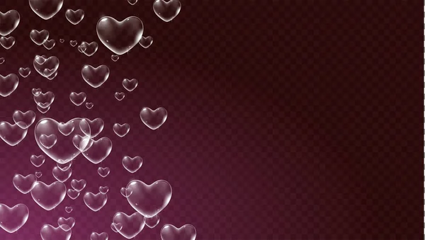Donkerrode transparante achtergrond met witte hartvormige zeepbellen voor Valentijnskaart. Vector — Stockvector