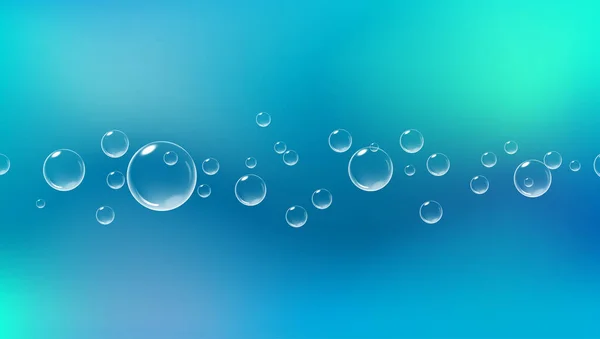 Leuchtend blauer Hintergrund mit sprudelnden Blasen. Schwüle Luft unter Wasser. Vektor realistische Darstellung. — Stockvektor