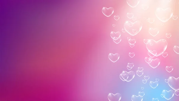 Carino sfondo rosa con bolle di sapone a forma di cuore bianco per San Valentino card. Vettore — Vettoriale Stock