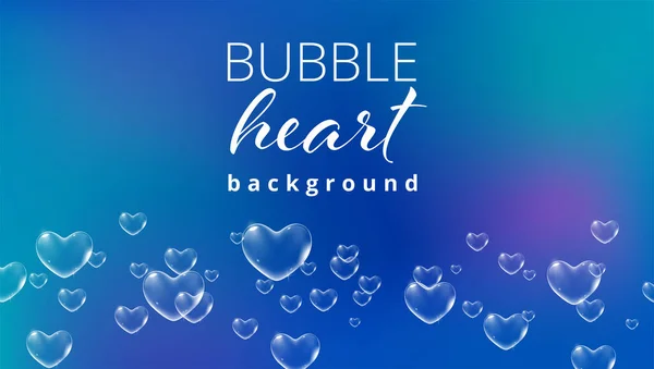Fondo azul brillante con burbujas de jabón en forma de corazón de color blanco para la tarjeta de San Valentín. Vector — Vector de stock