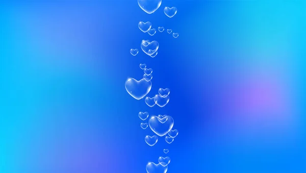 Sevgililer günü kartı için beyaz kalp şeklinde sabun köpükleri olan parlak mavi bir arka plan. Vektör — Stok Vektör
