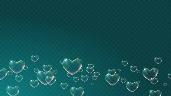 Sötét átlátszó háttér szivárvány színű szív alakú szappanbuborékok Valentin-napi kártya. Vektor — Stock Vector