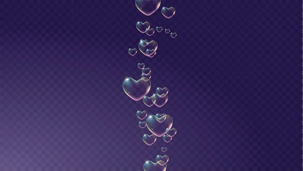 Fundo transparente escuro com bolhas de sabão em forma de coração colorido arco-íris para cartão Valentine. Vetor —  Vetores de Stock