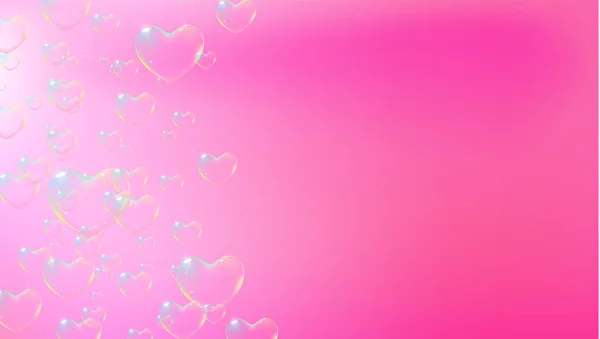 Fundo rosa bonito com bolhas de sabão em forma de coração colorido arco-íris para cartão Valentine. Vetor — Vetor de Stock