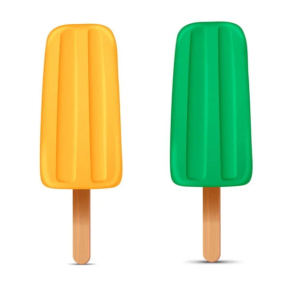Conjunto de picolé congelado caseiro realista brilhante, vetor realista ícone de sorvete suculento — Vetor de Stock
