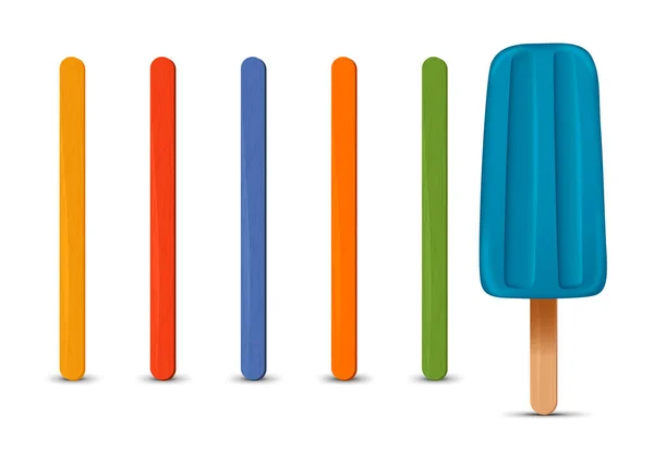 Набор реалистичных палочек эскимо. Синее мороженое 3D. Векторная иллюстрация, летний сезон. — стоковый вектор