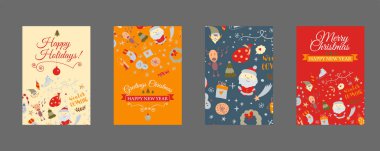 Karalama tarzında Noel tasarımı unsurları olan web pankartları. Noel kartları. Vektör