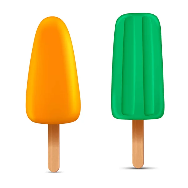 Conjunto de picolé congelado caseiro realista brilhante, vetor realista ícone de sorvete suculento — Vetor de Stock