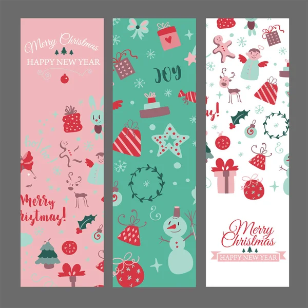 Σύνολο από web banners με χριστουγεννιάτικα σχεδιαστικά στοιχεία σε στυλ doodle. Χριστουγεννιάτικες κάρτες. Διάνυσμα — Διανυσματικό Αρχείο