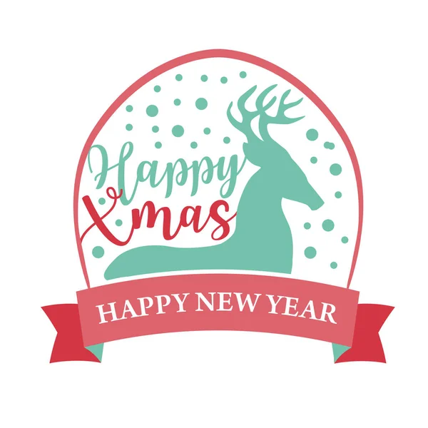 Christmas logotype or insignia. Cute cartoon deer silhouette. Merry Xmas and Happy new year. — Stock Vector