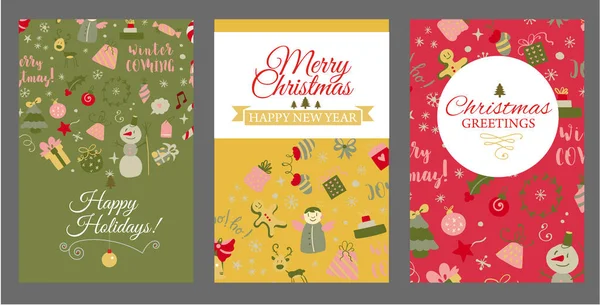 Set of booklet cover templates with Christmas design elements in doodle style. Christmas cards. Vector — Stock Vector