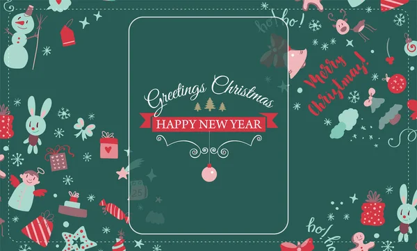 Screen saver met kerst design elementen in doodle stijl. Kerstkaart. Vector — Stockvector