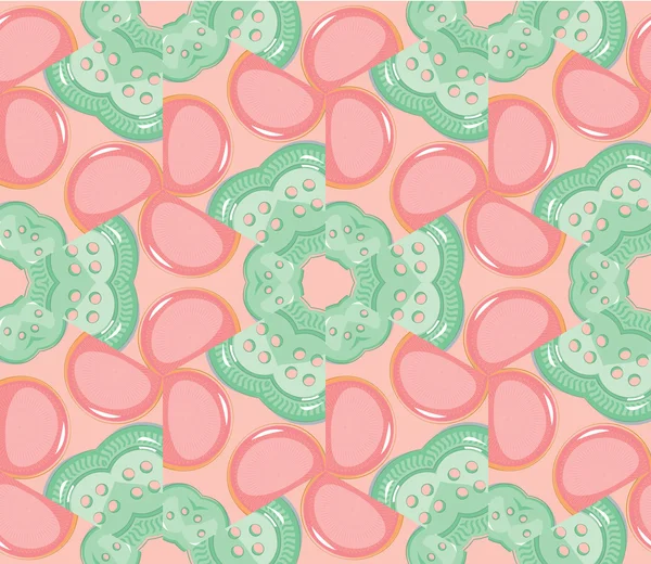 Seamless pattern of pink and green colored buttons — Stock Vector