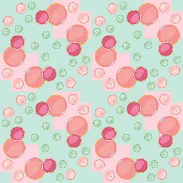 Seamless pattern of pink and green colored buttons — Stock Vector