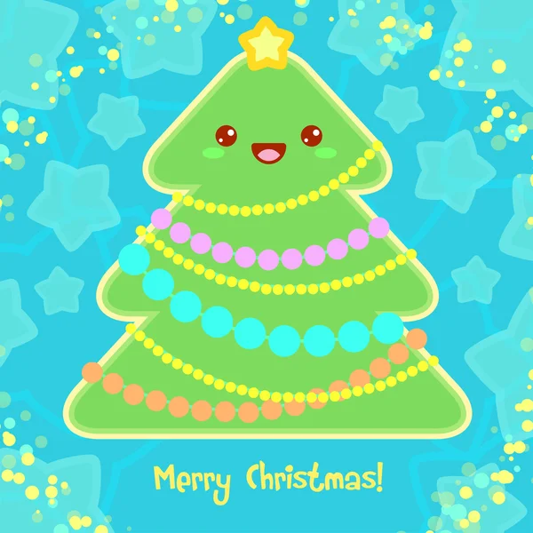 Merry Christmas Card  in Kawaii style — Stock Vector