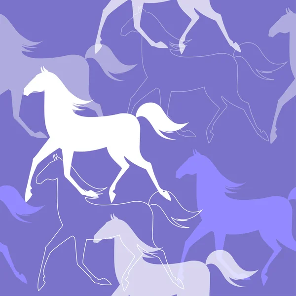 Modello senza soluzione di continuità con cavalli in esecuzione. Colore viola — Vettoriale Stock