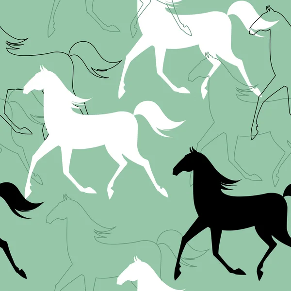 Naadloze patroon met het runnen van paarden. Groene kleur — Stockvector