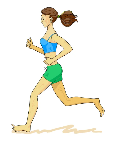 Mujer descalza corriendo — Vector de stock