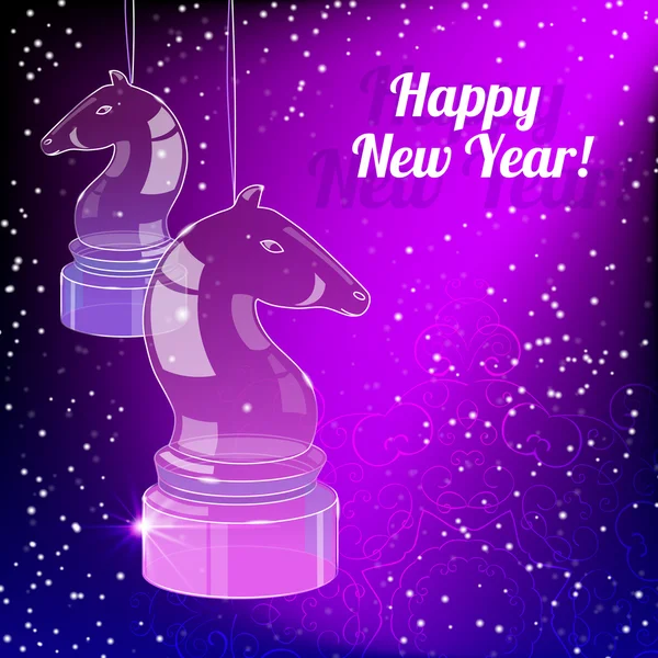 Frohes neues Jahr Karte mit Glaspferd — Stockvektor