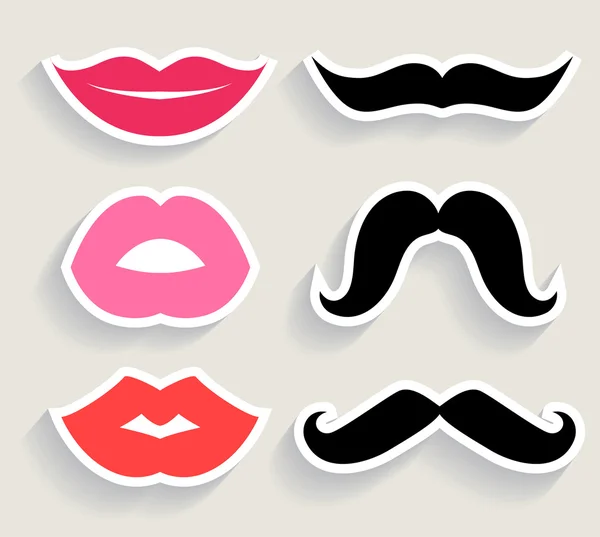 Set of lips and mustaches — Stock Vector