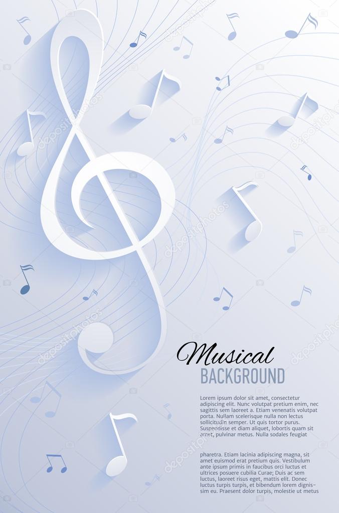 Geometrical background with music notes and key.