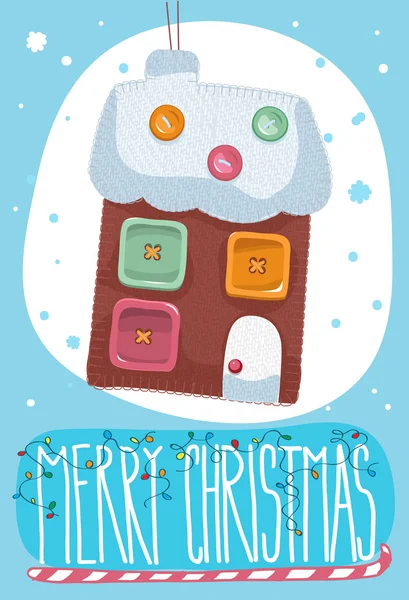 Feliz cartão postal de Natal com casa de brinquedo . —  Vetores de Stock
