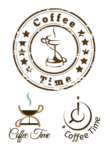 Set di caffè tempo logo design . — Vettoriale Stock