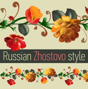 Rus Zhostovo tarzı çerçeve çiçek.