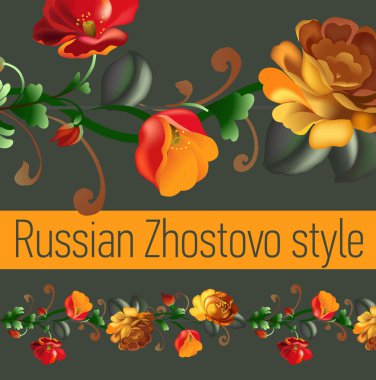 Rus Zhostovo tarzı çerçeve çiçek.