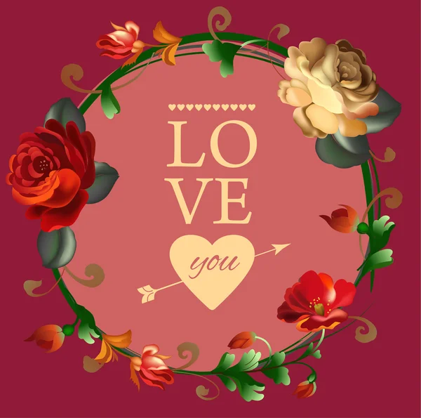 Floral Love you card with flowers. — Stock Vector