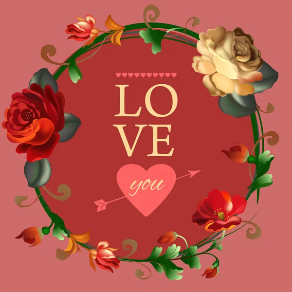 Floral Love you card with flowers. — Stock Vector