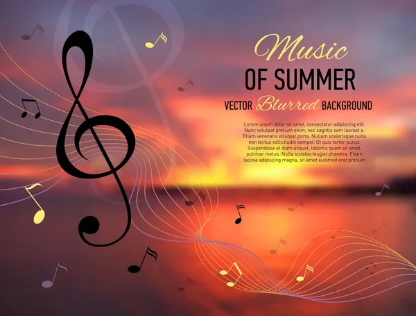 Seaside blurred background. Music notes and key. — Stock Vector