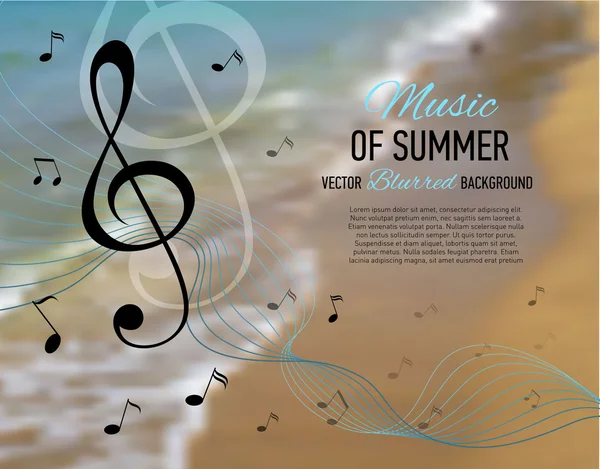 Seaside blurred background. Music notes and key. — Stock Vector