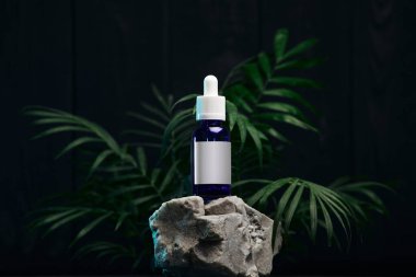 Mavi cam pipet şişesi. Reklam fotoğrafı. Model