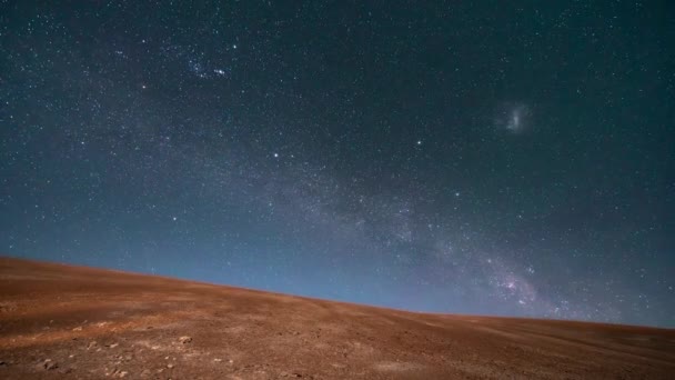 Чамелапс Молочного Шляху Нічному Небі Над Пустелею Атакама Підборіддя — стокове відео