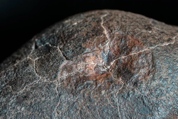 Macro Φωτογραφία Του Φλοιού Σύντηξης Από Ένα Chondrite Meteorite Κομμάτι — Φωτογραφία Αρχείου