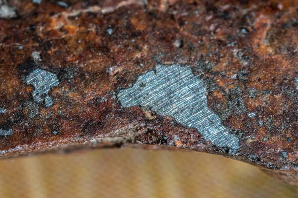 Dentro Fatia Chondrite Meteorite Tipo Isolado Pedaço Rocha Formada Espaço — Fotografia de Stock